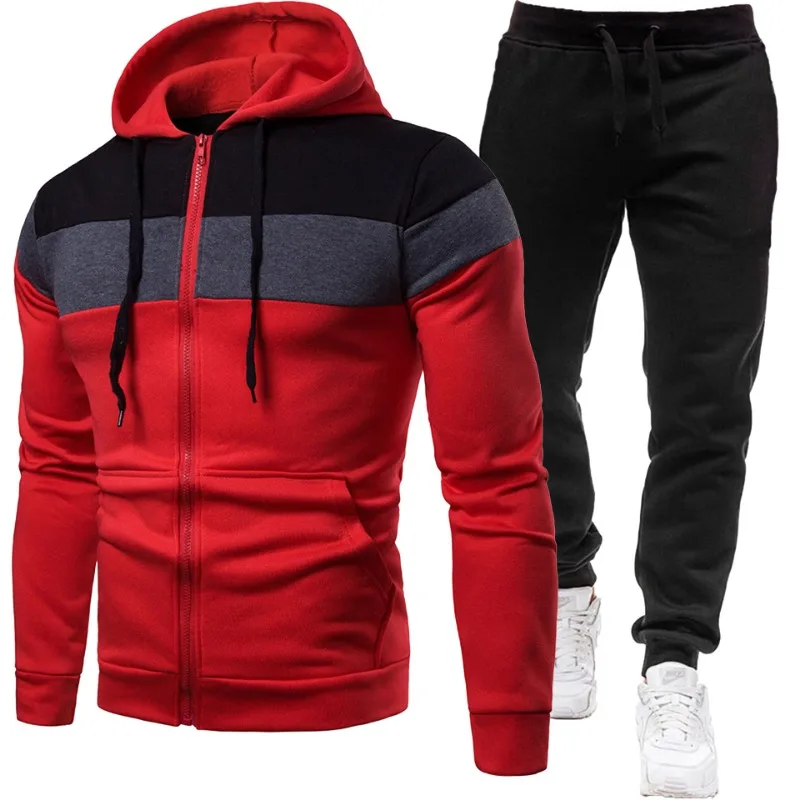 

Autumn and Winter New Three-color Zipper Men's Sports and Leisure Loose Velvet Hooded Sweatshirt Suit