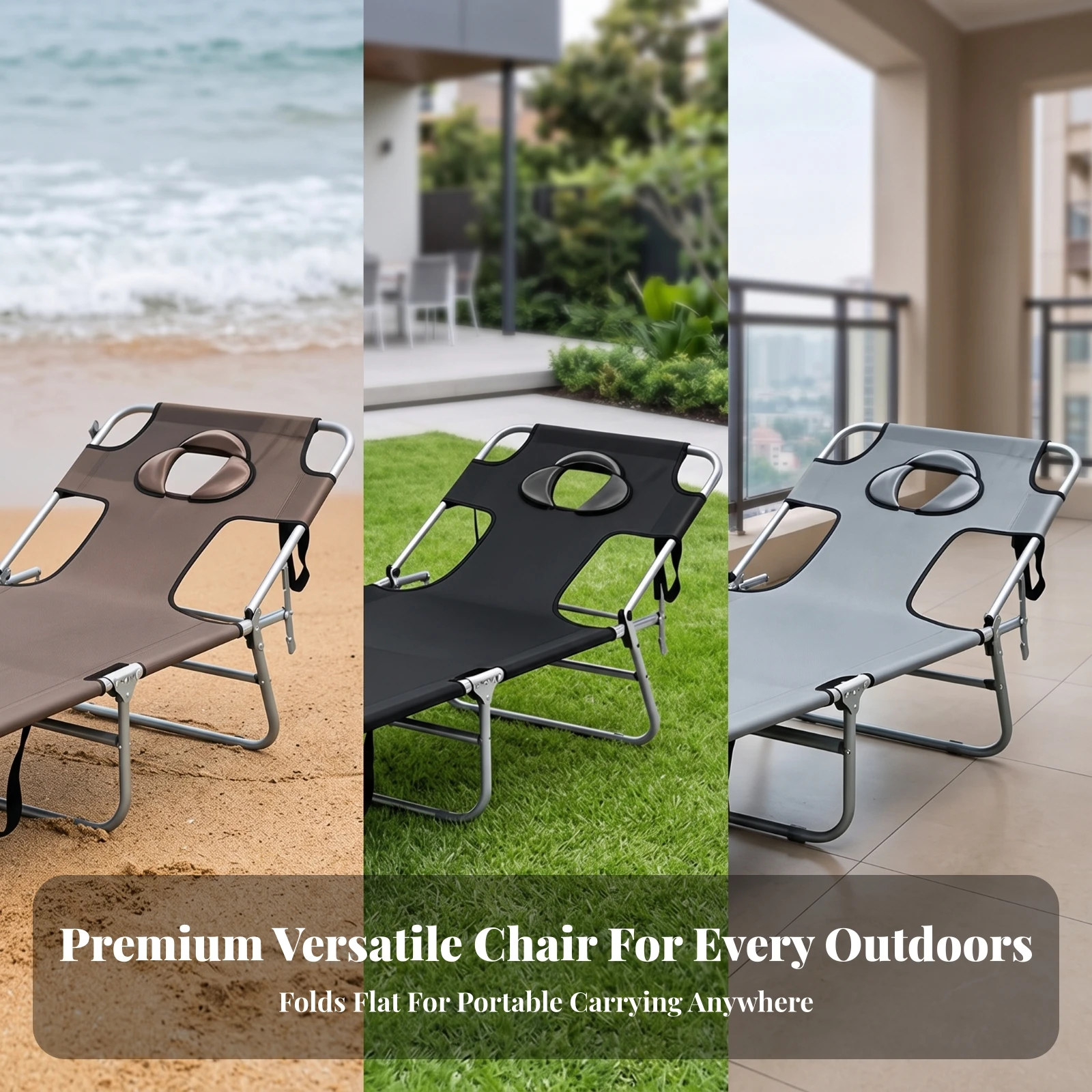 Folding Sunbathing Lounger Comfortable Outdoor Lounger with Metal Frame Folding Chaise Lounge Chair Foldable for Sunbathers