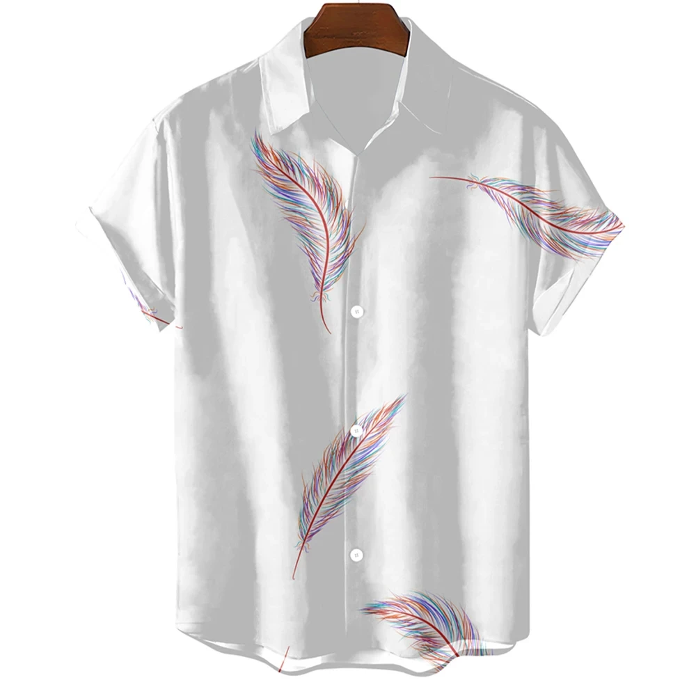 Hawaiian Shirts Feather Simple Pattern 3D Printed Men's Shirts for Man Casual Men Shirt Short Sleeve Tops Oversized Tee ﻿
