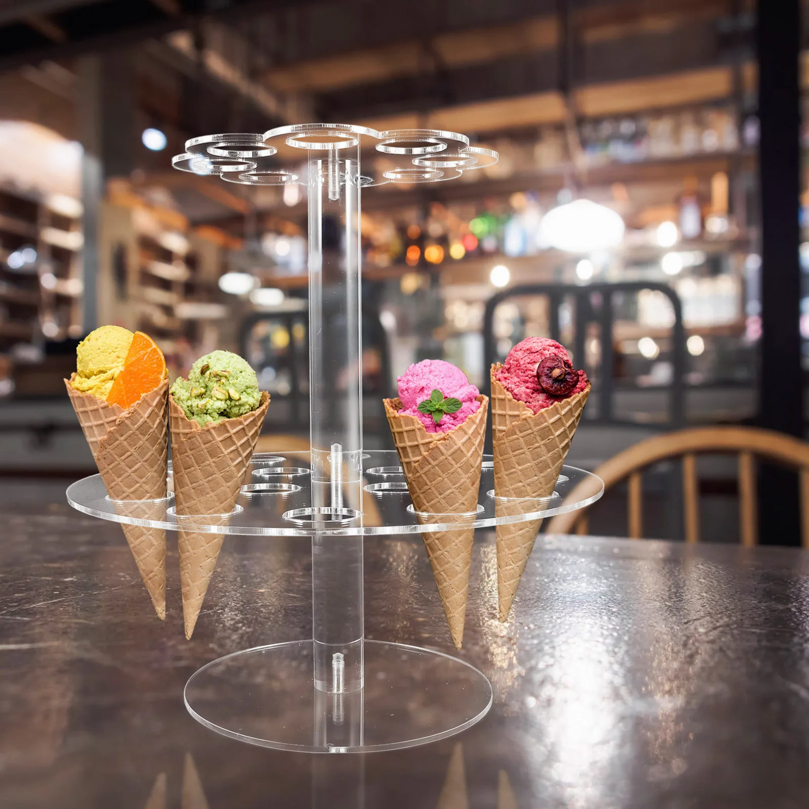 

2-Tier Acrylic Ice Cream Cone Holder Stand Strong Iron Dessert Display Rack for Party Wedding Cafe Sweet Treats Popcorn Sushi