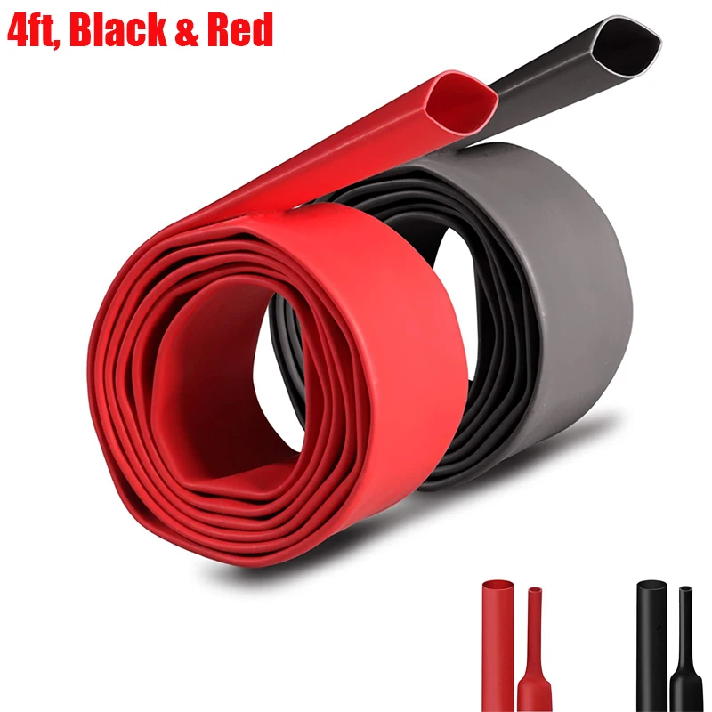 Kit de Tubos Termoencolhíveis Impermeáveis 3:1 de 1,2m (2 Peças), Tubo de Enrolamento de Fios Termoencolhível Adesivo de Parede Dupla Grande para Uso Marítimo Preto+Vermelho