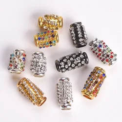 5pcs 15x8mm 20x10mm Cylinder Tube Copper Metal Crystal Glass Rhinestones Loose Big Hole Beads for Jewelry Making DIY Bracelet