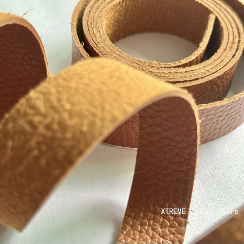 1Roll Brown Leather Strap Strip 1.5cm/2cm/2.5cm Wide Long Lychee Pattern Leather Belt Strips Wrap Single Sided Flat Cord 4m/roll