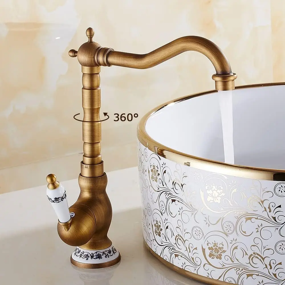 Grifo de bronce antiguo para baño y cocina, grifo mezclador para lavabo, grifos para lavabo, mezclador de agua fría y caliente con un solo mango