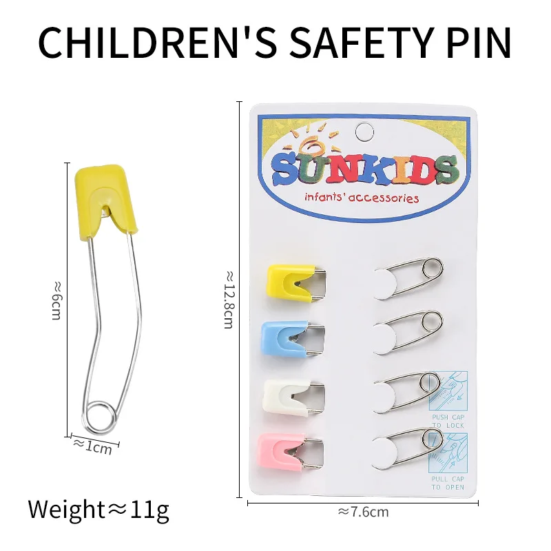 4pcs Banana Type Children\'s Safety Pins Double Insurance Plastic Head Stainless Steel Needles Brooch Clip DIY Sewing Accessories