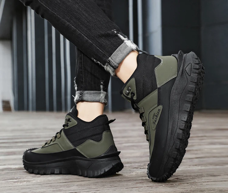 Herren-Outdoor-Wanderschuhe mit Farbblockdesign, bequemem Futter, flexibler, rutschfester, gezahnter Außensohle, hervorragendem Halt, geeignet für Outdoor-Wanderungen, Freizeitaktivitäten, Bergsteigen und Camping. – Detail 14