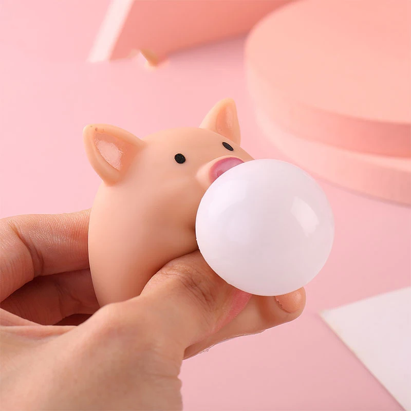 Lindo cerdo de burbujas de soplado, juguete antiestrés para apretar, Bola de ventilación de Animal, pellizco, juguete sensorial de descompresión para adultos y niños, recuerdo de fiesta