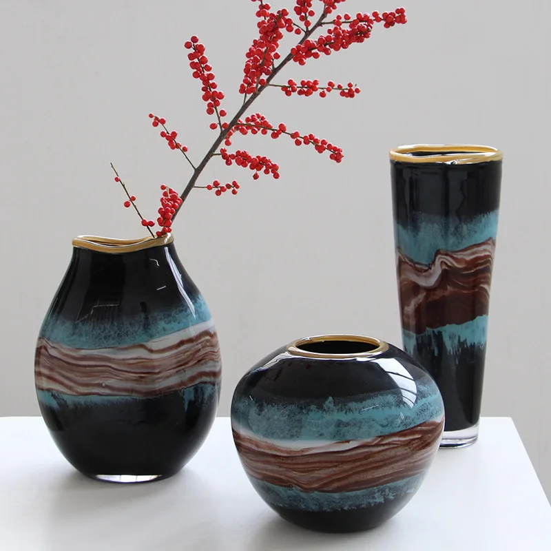 Modern simple and creative mixed color glass vase home model room living room desktop soft flower arrangement decoration