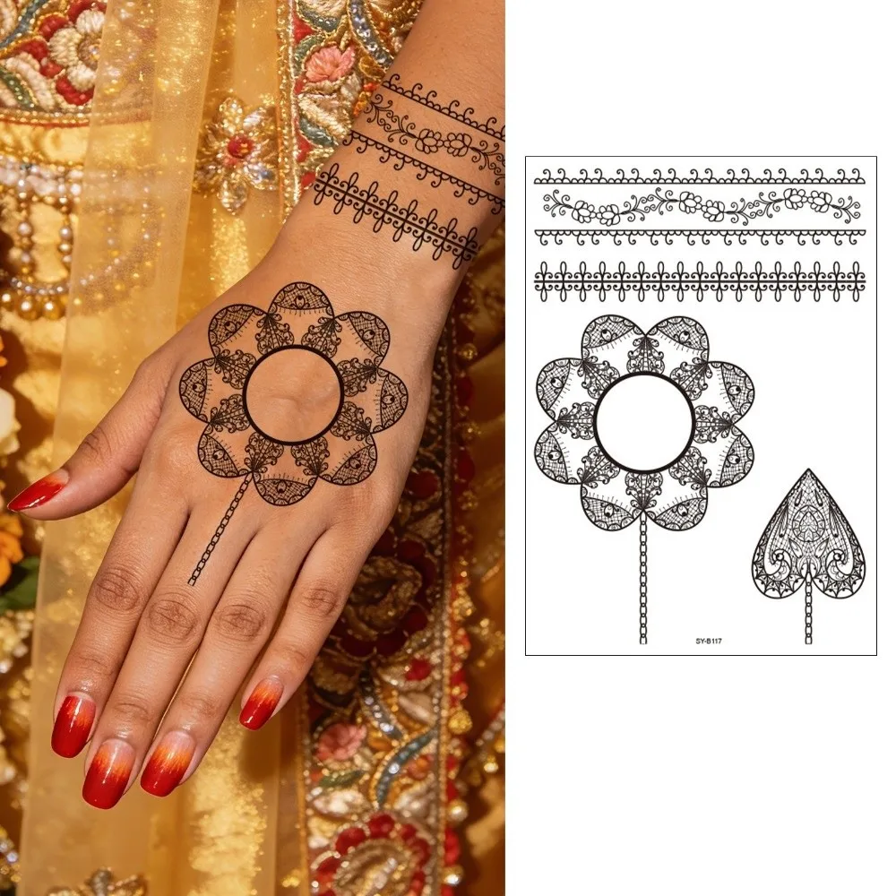 Water Transfer Decals Mandala Henna Tattoo Stickers India Mehndi Flower Instant Henna Temporary Tattoo Waterproof Fake view 2