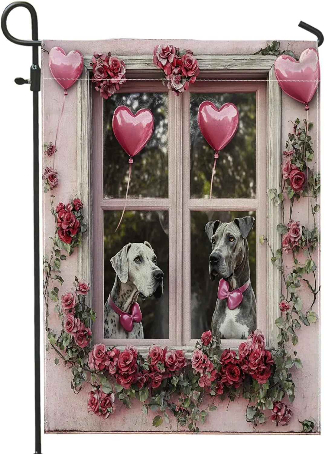 Valentine's Day Great Dane Dog Garden Flags 12x18 Inch Double Sided for Outside, Window Couple Puppy Pattern Standard Ca LLO uui