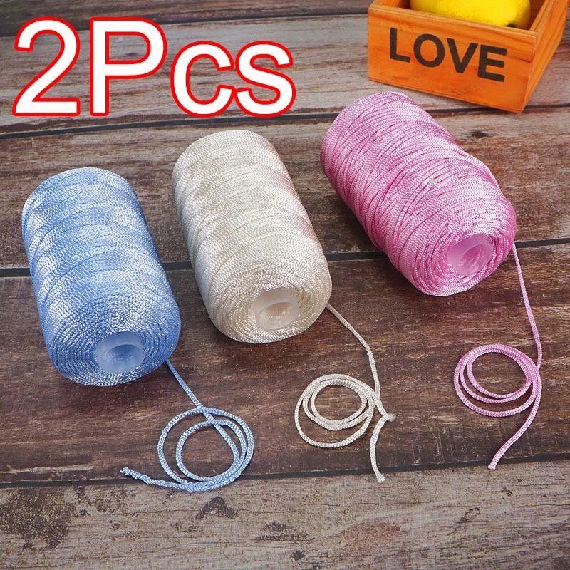 2Pcs Summer Crochet Yarn 1.5mm Cord Thin Ice Nylon Thread for Hand Knitting Crocheting Bag Hat Shoes mat slipper line