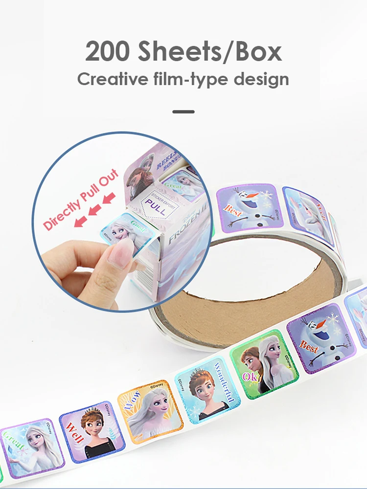 200 pcs Disney Children Cartoon Stickers Pull Out Frozen Princess StIckers Cute Kawai Toy Present For Kids