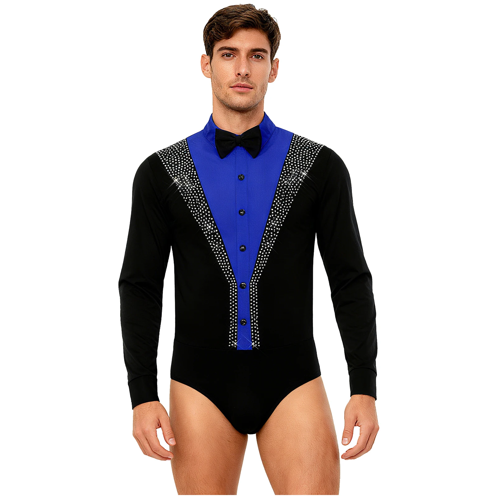 رجل اللاتينية الجاز التانغو ملابس رقص الجمباز الشكل التزلج الجمباز قاعة تشاتشا بذلة لامعة حجر الراين ربطة قميص ارتداءها #2