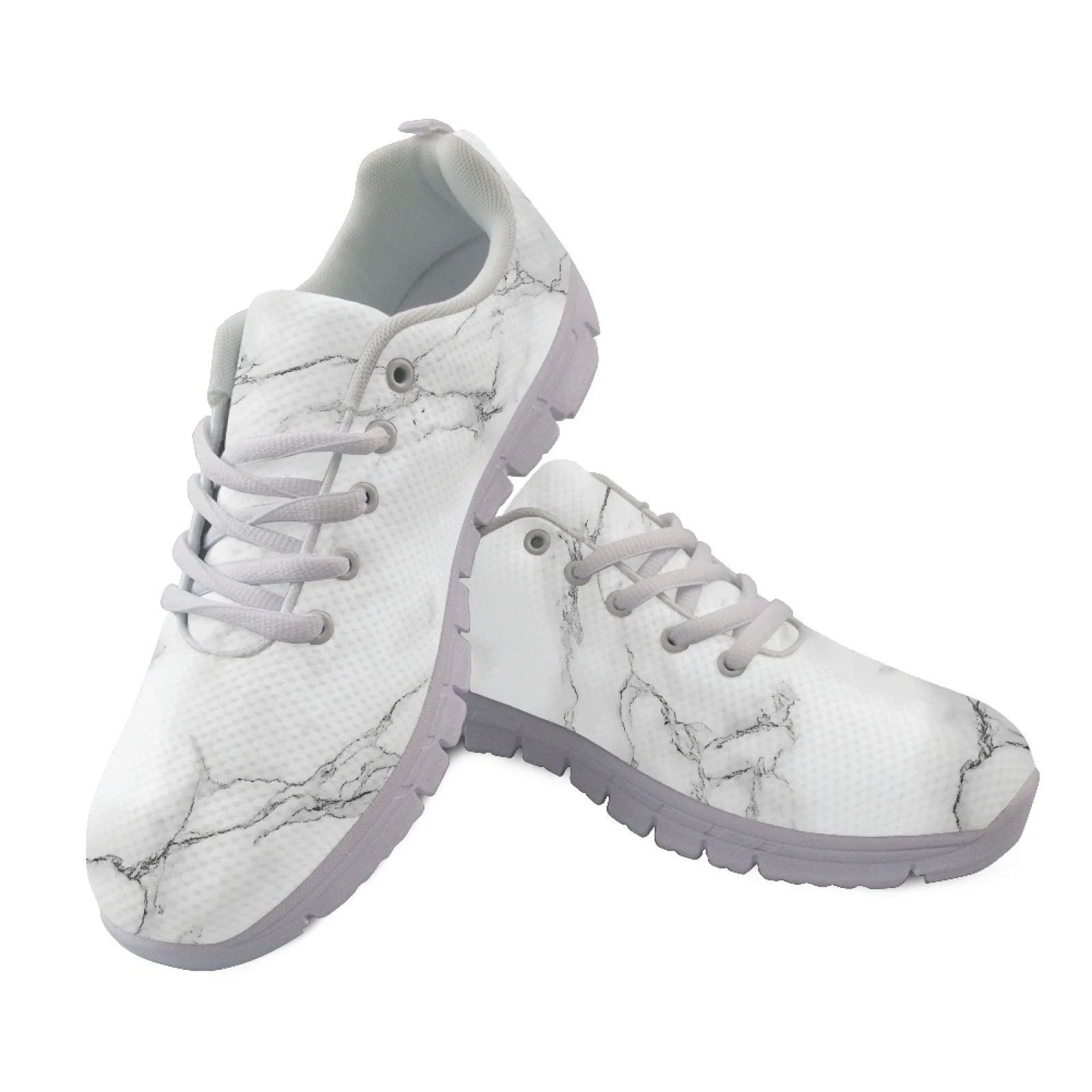 Coloranimal Marble Lace Up Running Shoes Men's Work Flat Running Sneakers for Women Womens