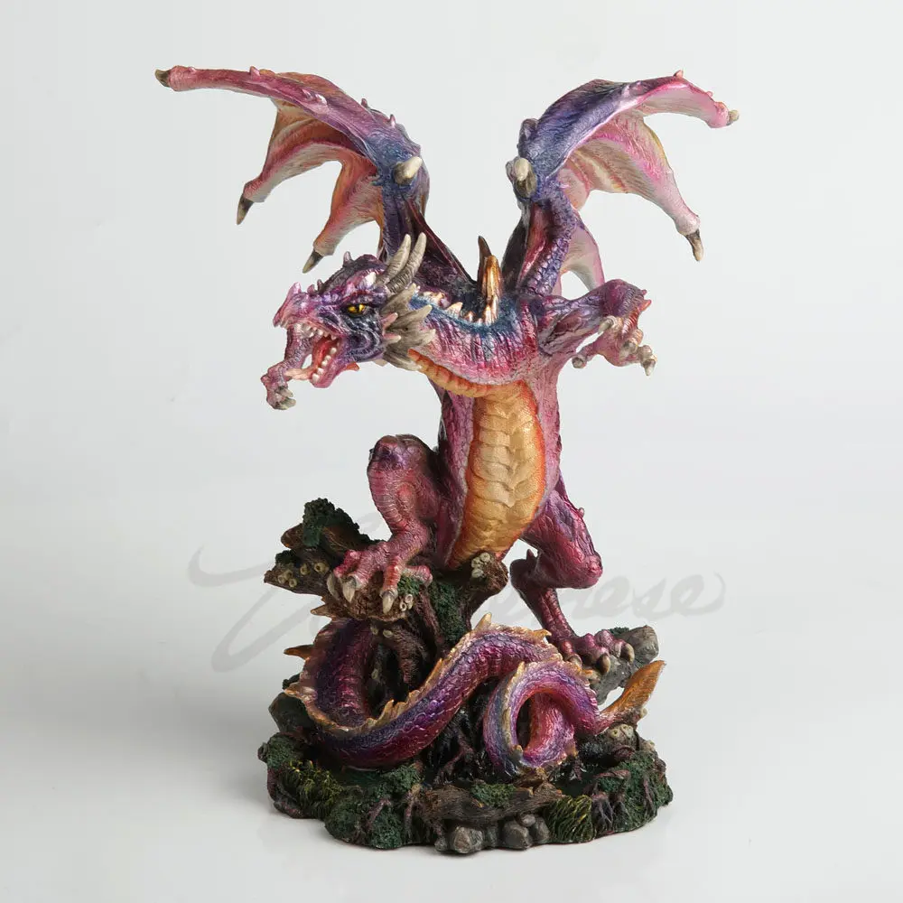 Purple Rainbow Winged Dragon Resin Figurine Fantasy Cliff Rock Base Mythical Fierce Dragon Home Desktop Decorative Ornament Gift