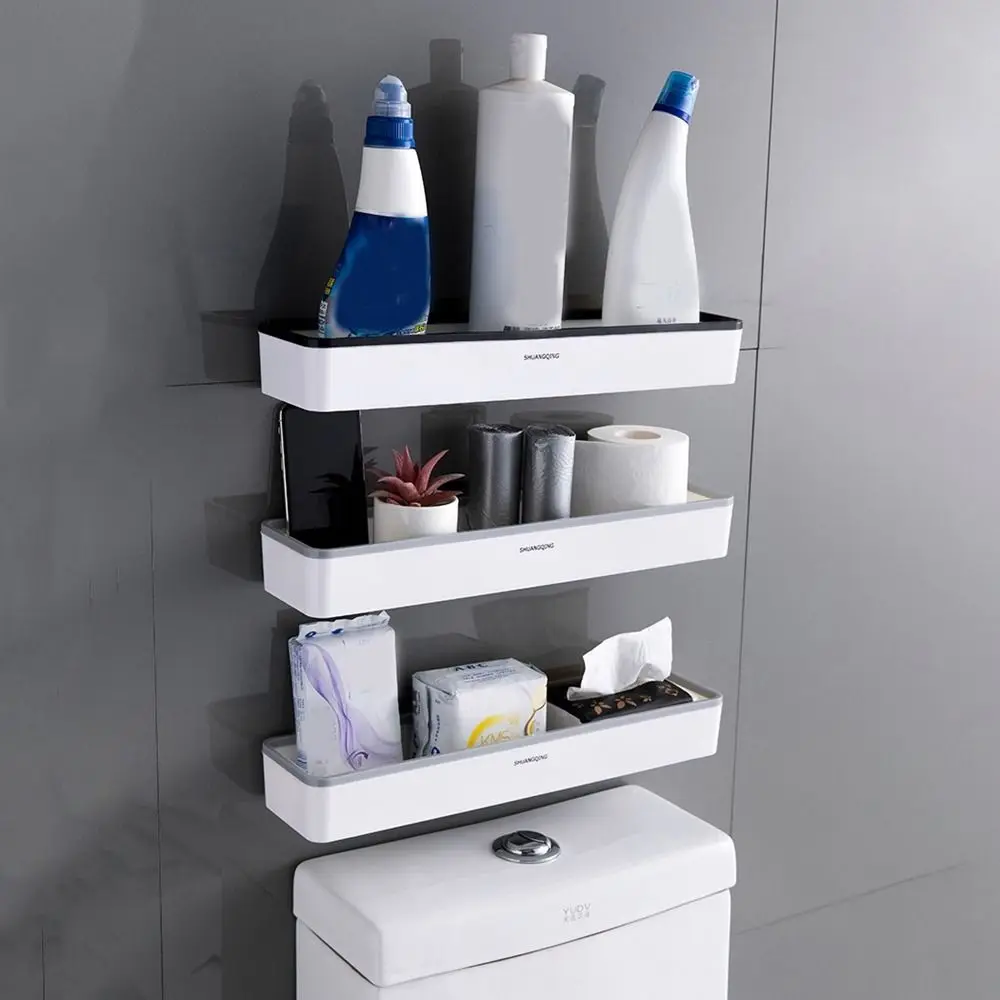 

Plastic Toilet Bathroom Storage Cabinet Rack Punch Free Wall Hanging Toilet Rack Shelf Large Capacity Space Saving