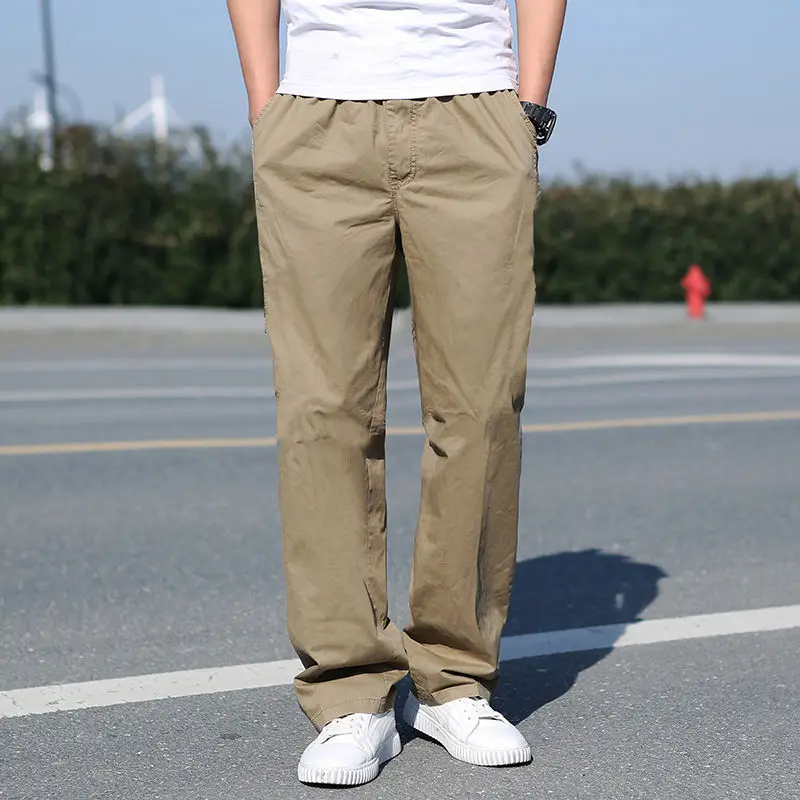 

Men Relaxed Fit Cotton Cargo Pants Running Stretch Waist Work Pants Gym Jogger Trousers Spring Summer Autumn
