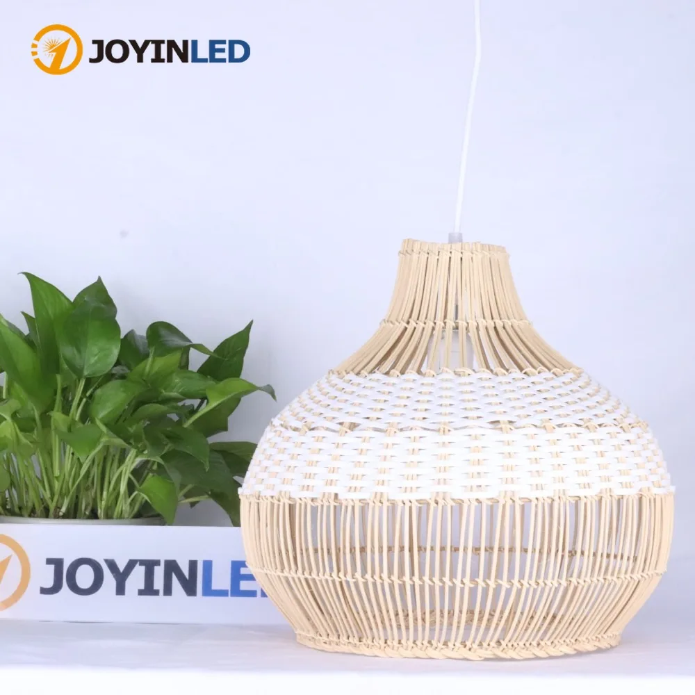 

JOYINLED Rattan Hand-Woven Pendant Lamp White Bamboo Pendant Light Boho for Dining Living Bedroom Farmhouse Dia.35 E27