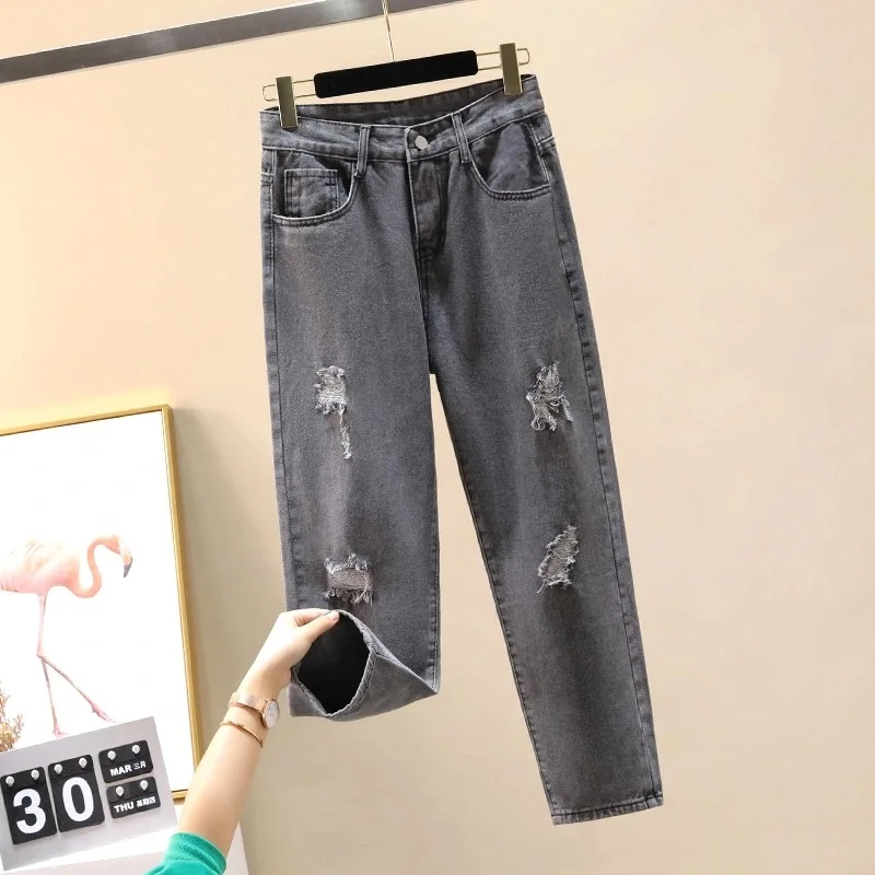 

Bla Свободные мужские джинсы с прямыми штанинами, модный дизайн с дырками, летние корейские брюки, универсальные, повседневные, удобные, с девятью предметами