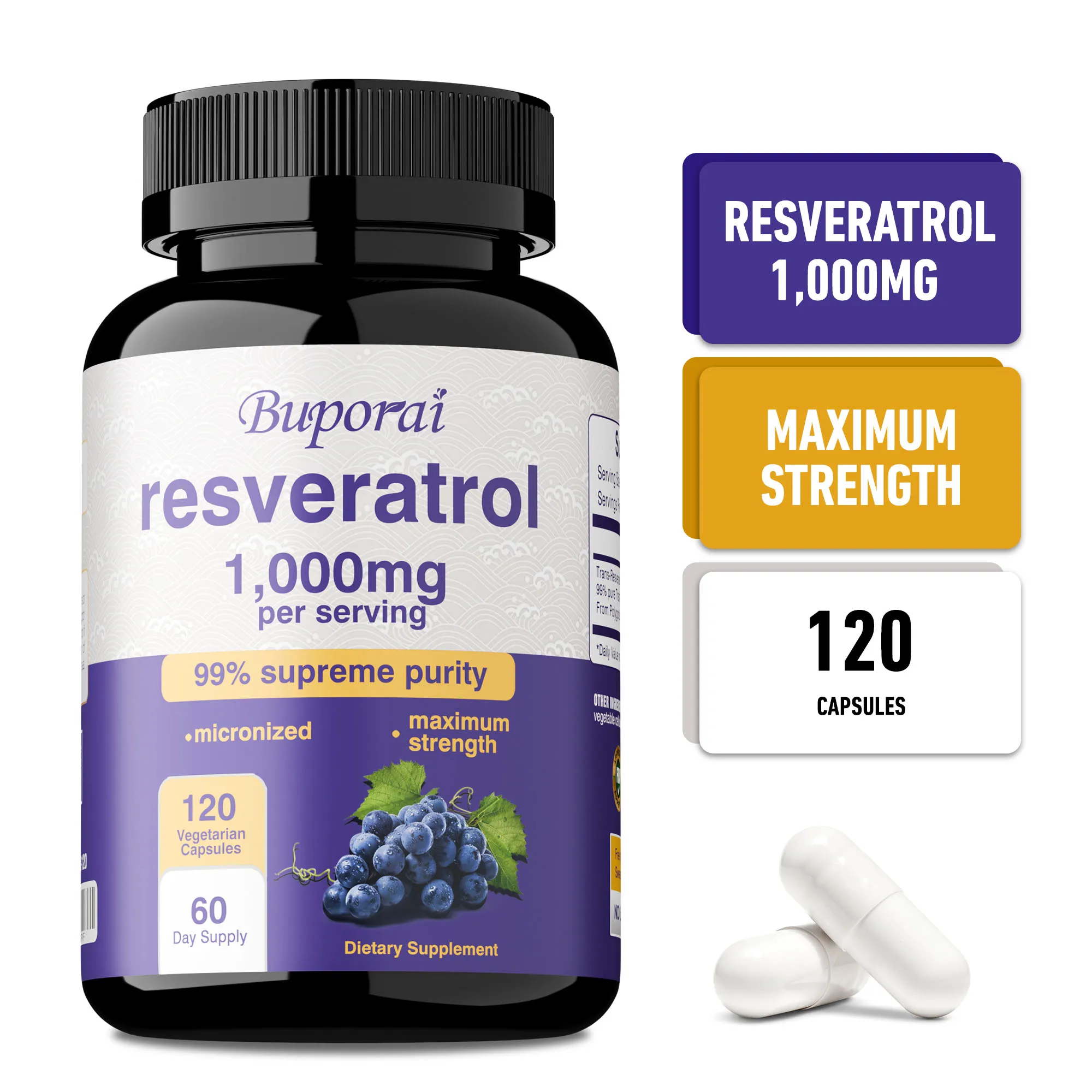 

Капсулы Resveratrol — антиоксидант, способствуют здоровью мозга и сердца, повышают энергию, поддерживают циркуляцию и общую здоровье, без ГМО