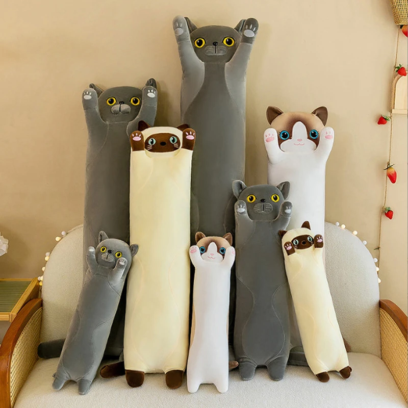 Long-Shaped Plush Cat Toy Pillow for Sleeping, with Legs Tucked Under for Company, Playmate Cushion, Gift for Sleepovers