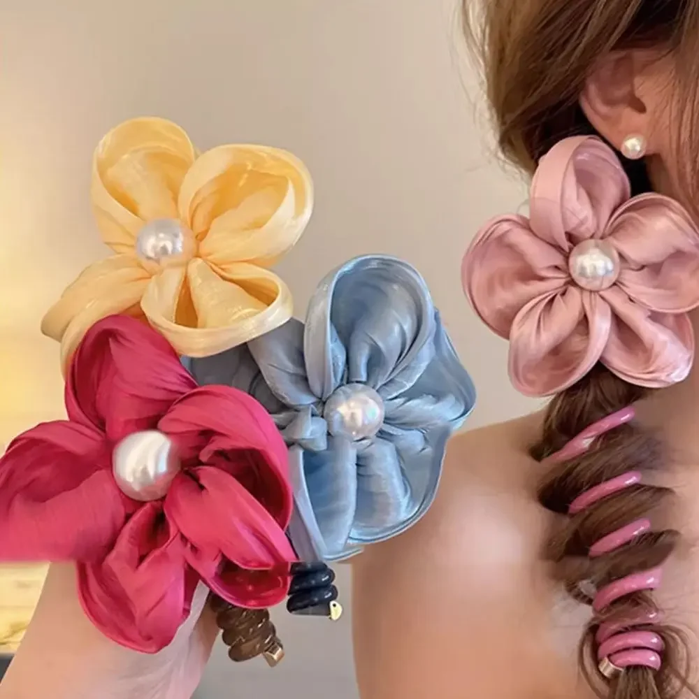 1PC Flower Ponytail Head Rope 10CM Telephone Line Hair Loop Elastic Hair Bands Spiral Coil Woman Girls Hair Accessories