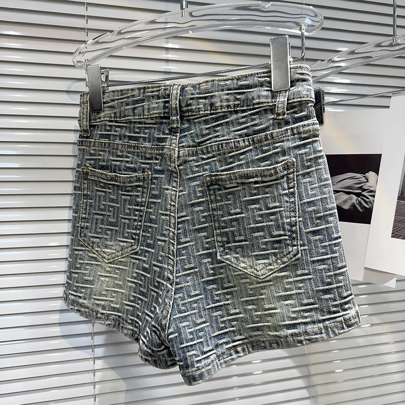 2025 여름 신상 트렌디 슬림핏 슬리밍 A라인 반바지 니치 핫걸 텍스처 패턴 그라데이션 패션 데님 반바지