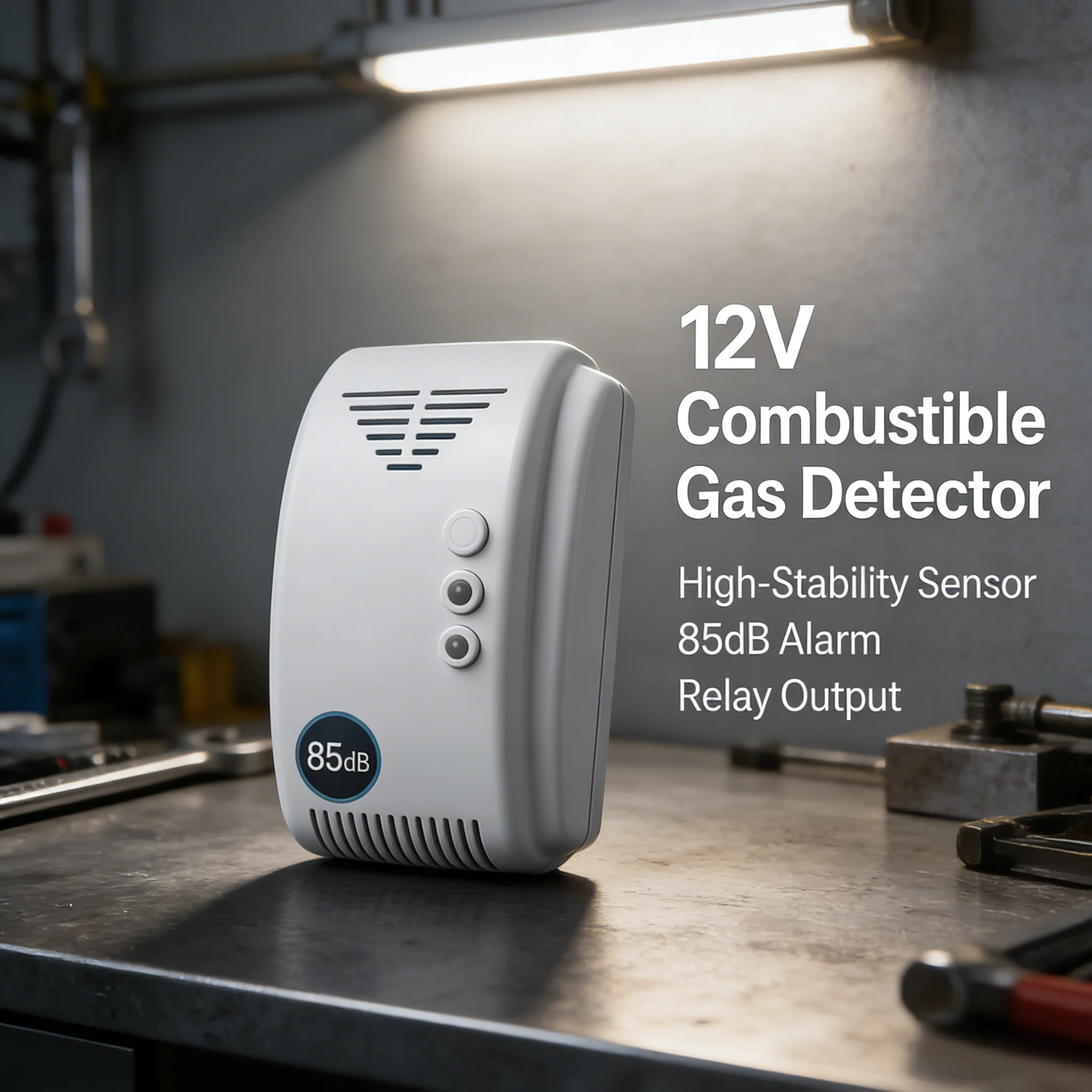 Auto Fault Check Gas Detector, 12V High Stability Smart Valve & Fan Linkage Gas Leak Alarm with 85dB Sound