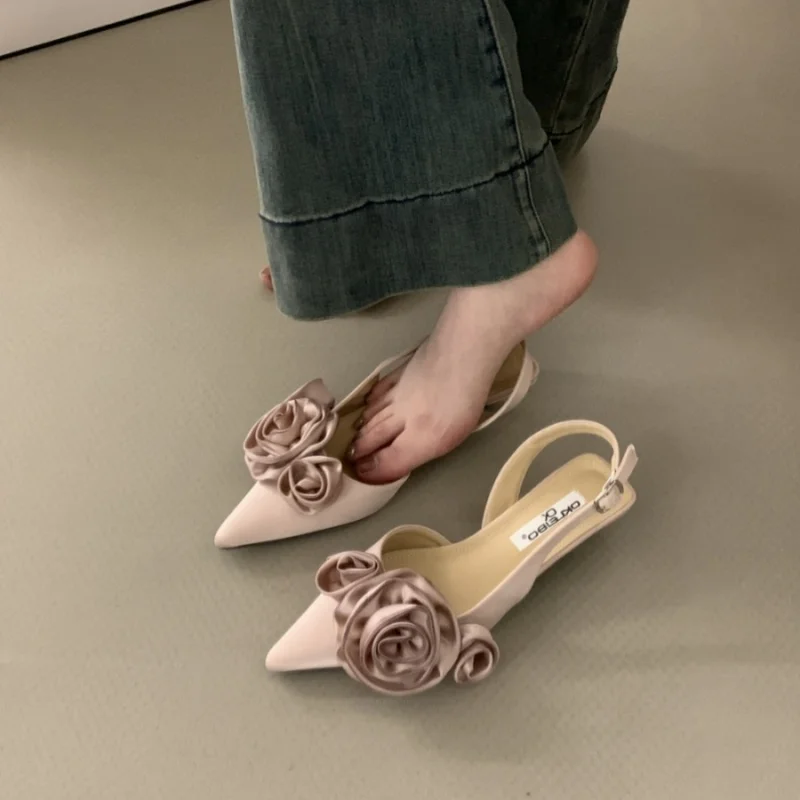 Sandales d'été à talons hauts pointus pour femmes, chaussures Sexy à fleurs, à la mode, pour fête de mariage