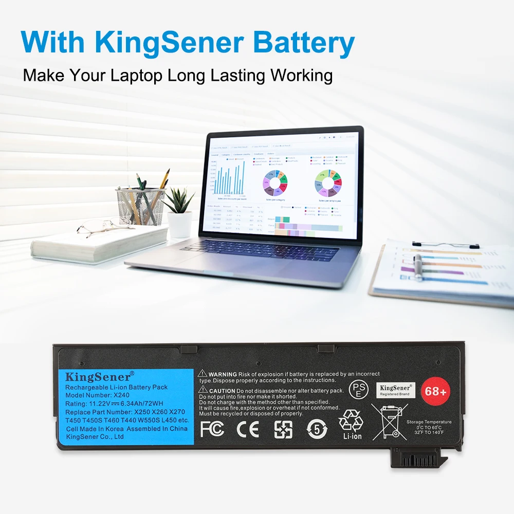 KingSener Laptop Battery For Lenovo Thinkpad X270 X260 X240 X240S X250 T450 T470P T440S K2450 W550S 45N1136 45N1738 68+