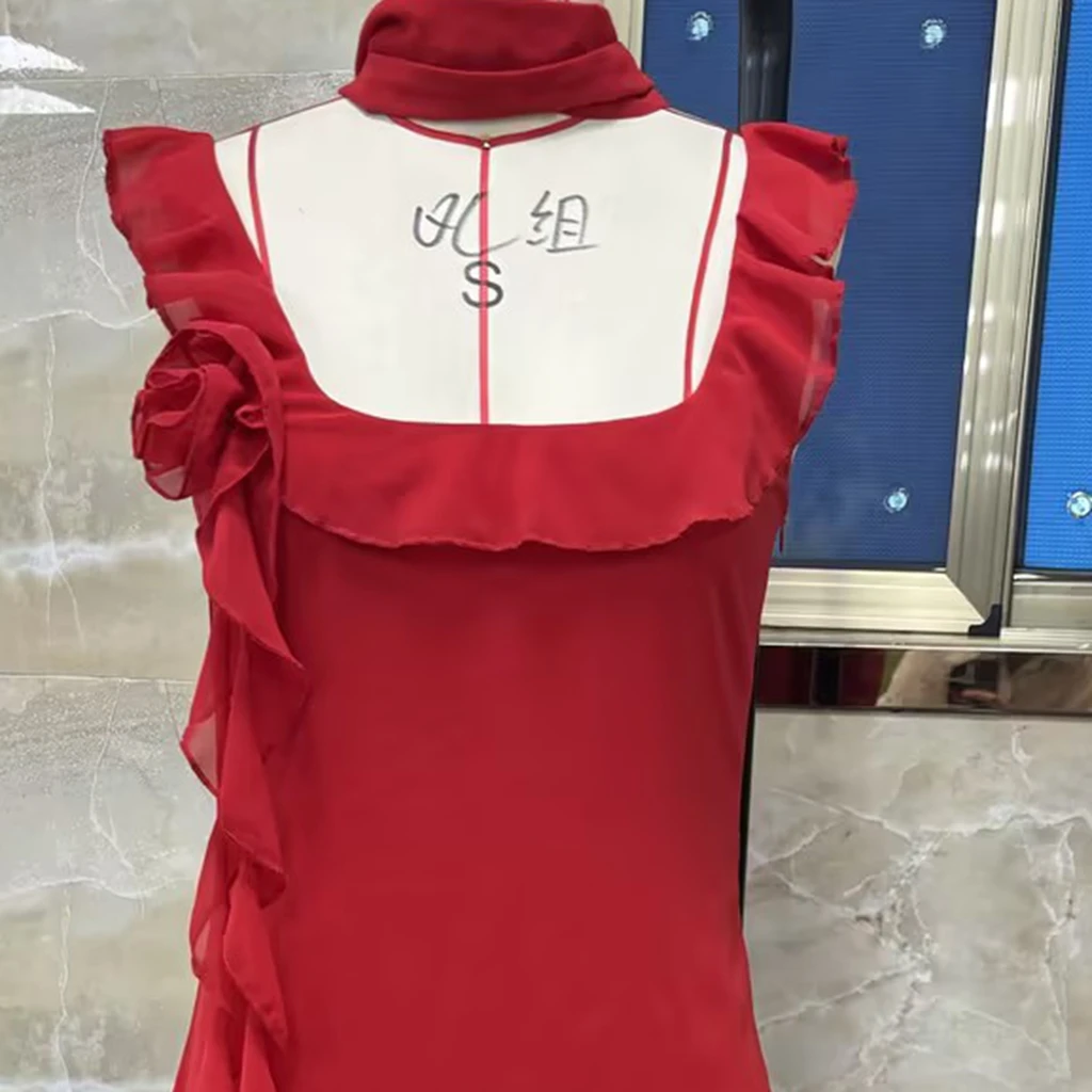 2025 elegante feminino verão midi tanque vestido u pescoço plissado guarnição 3d flor apliques em camadas decoração vestido com lenço