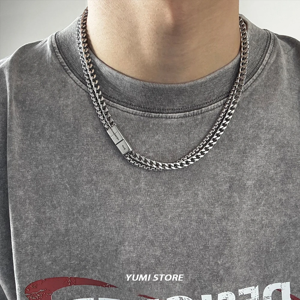 Hip-Hop Titanium Steel Double Cuban Necklace For Man Retro Simple No Fade Clavicle Sweater Chain Choker Street Jewelry Wholesale