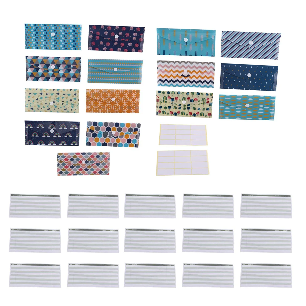 Cash Envelope System 15Pcs Waterproof Reusable Budget Envelopes, 15 Pcs Expense Tracking Budget Sheets and Stickers