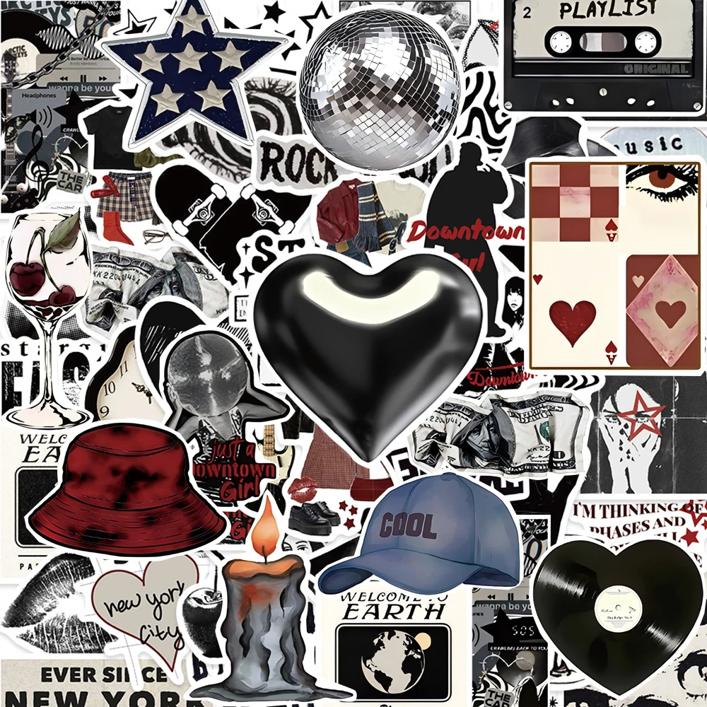10/30/50/100 Stück Schwarz Weiß Retro Ästhetische 90er Jahre Y2K Graffiti Aufkleber DIY Laptop Telefon Kühlschrank Kreative Dekoration Aufkleber Spielzeug