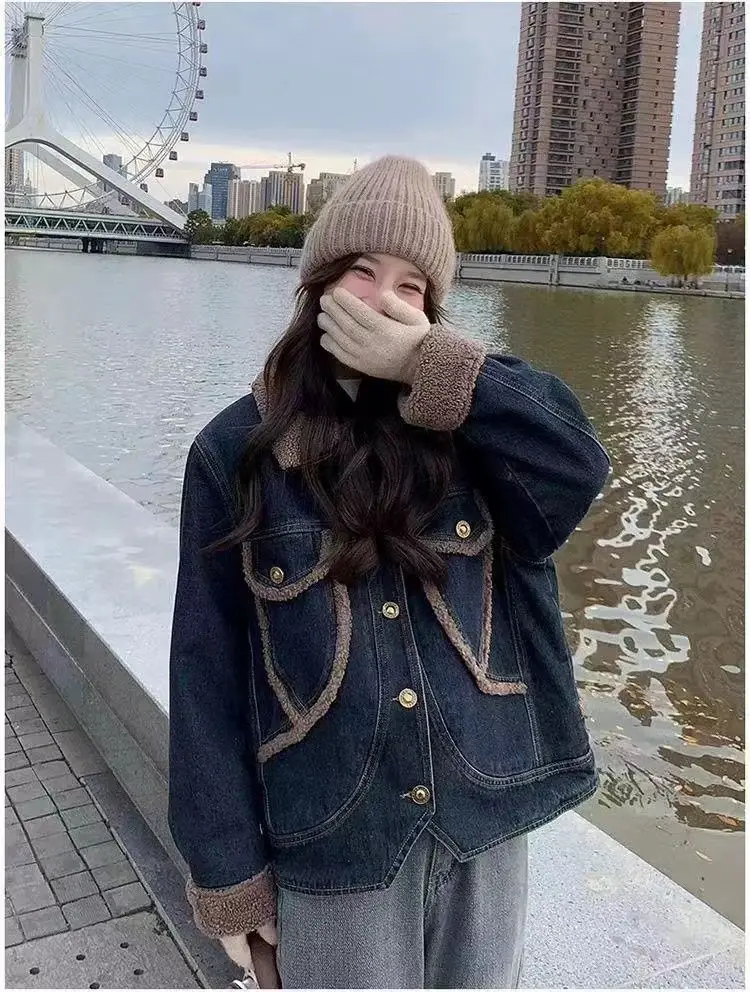 معطف الدنيم حزام الفراء أفخم المرأة الشتاء قابل للتعديل مبطن س الرقبة اصطف محب كلية الثقافات الفرعية التجمع الاجتماعي الحضري يوميا #6