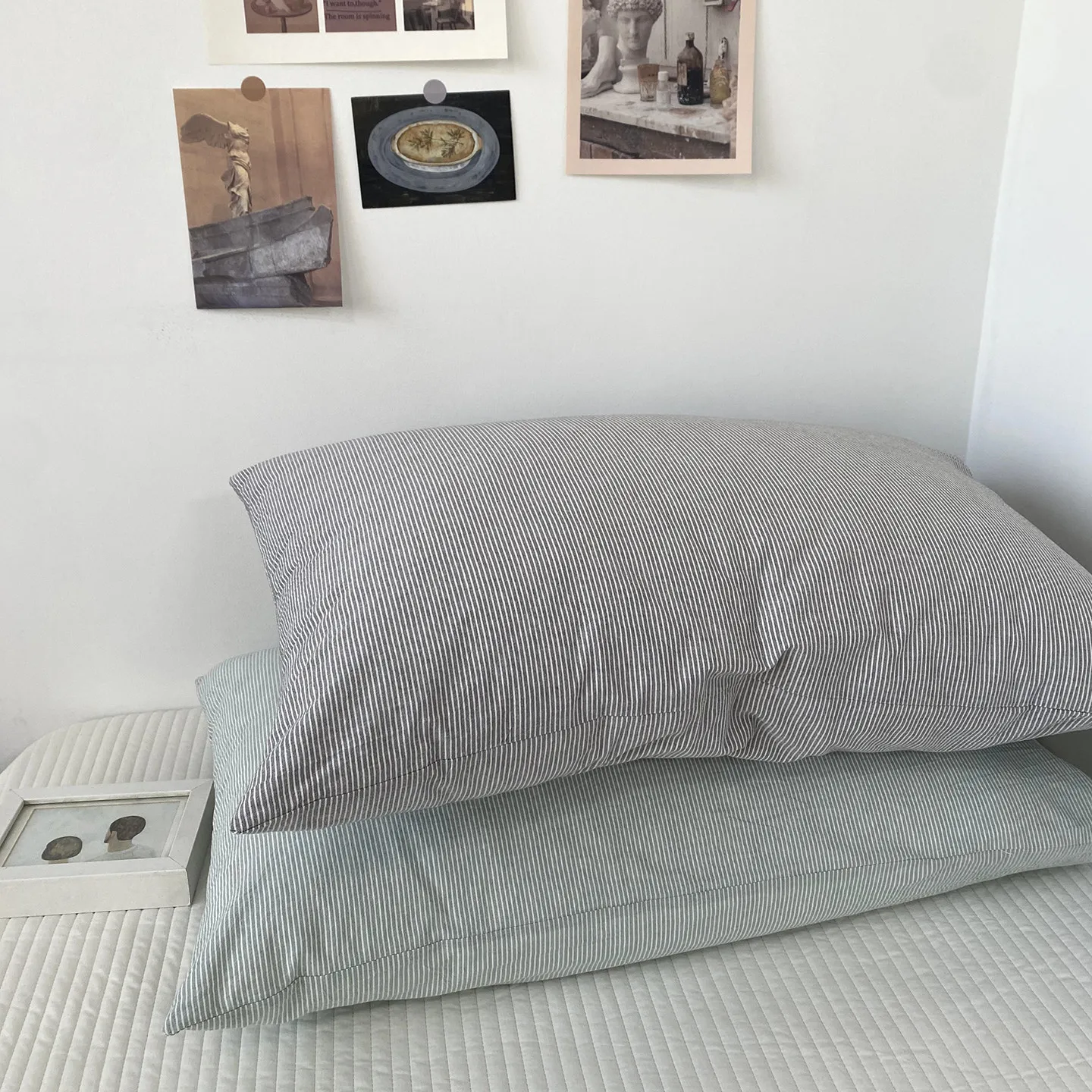 American Yarn‑Dyed Stripe Cotton Pillowcase 48x74cm Washed Cotton Envelope Closure Soft Pillow Cover Bedroom Bedding Decor`