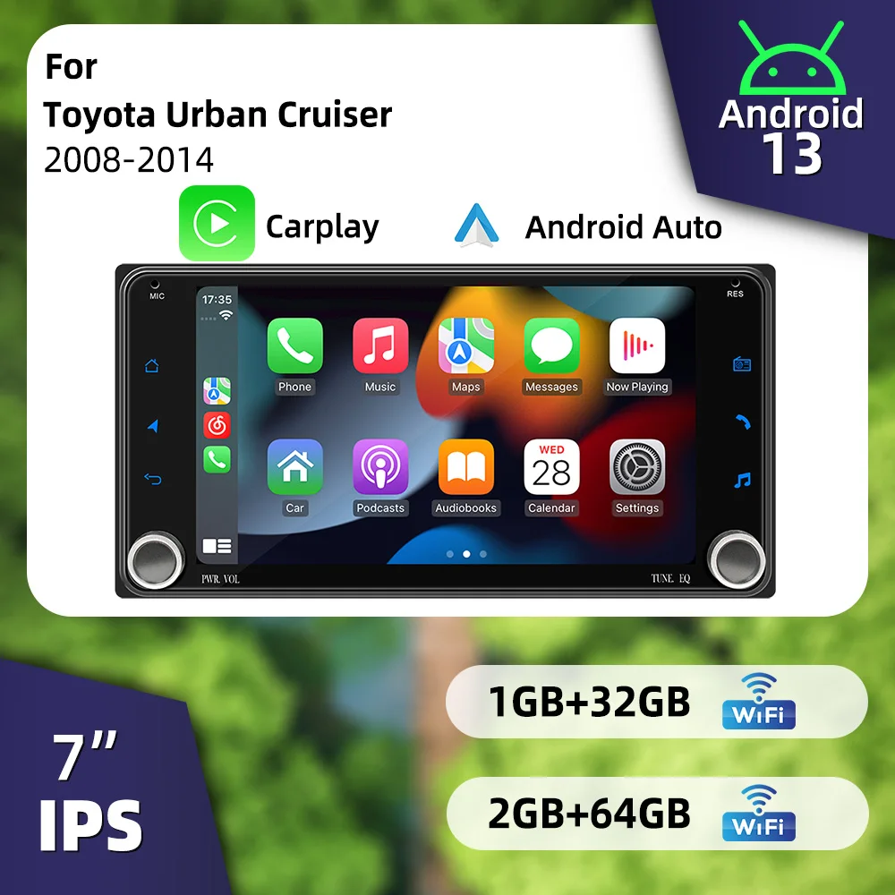 

Мультимедийная автомагнитола 2 DIN с беспроводным CarPlay и Android Auto, 7 дюймов, для Toyota Urban Cruiser 2008-2014