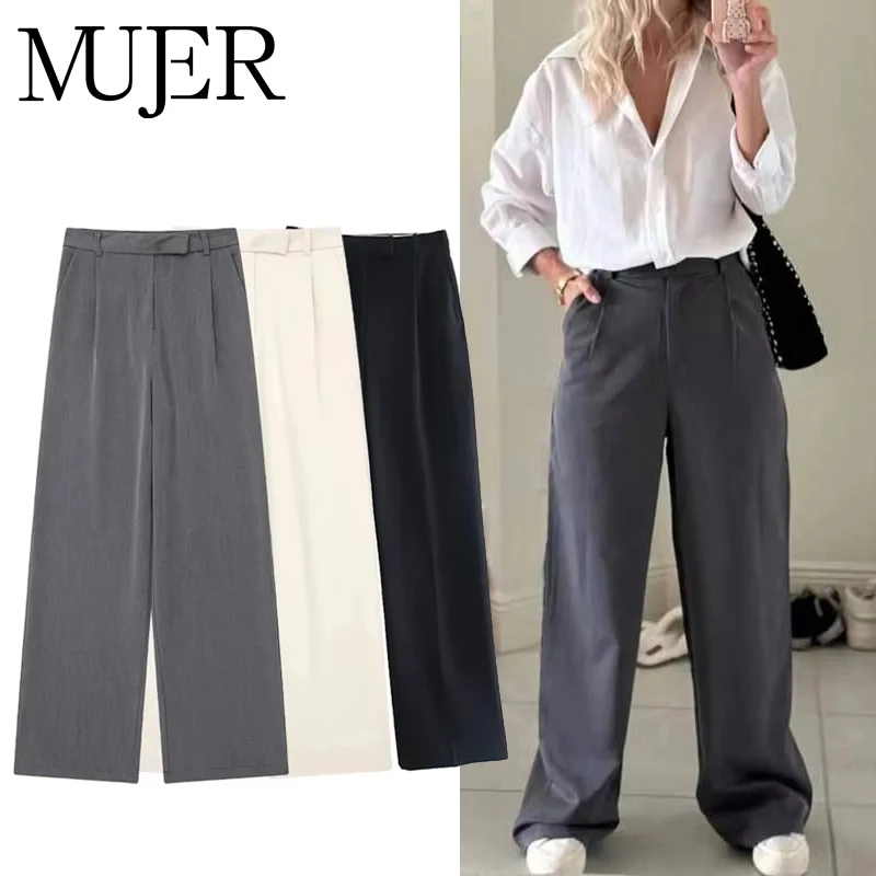 MUJER 2025, weites Bein, Hose für Damen, hohe Taille, Baggy-Hose, Damen, lässig, Damen-Sommerhose, lockere Hose, Damenhose, Damen