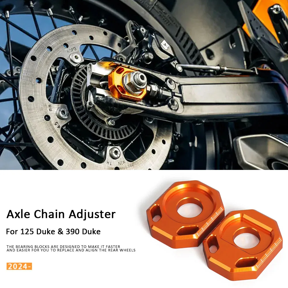

Motorcycle Rear Axle Block Chain Adjuster Orange With Logo Regulator Sliders Tensioner For 125 DUKE 390 Duke 390Duke 2024 2025