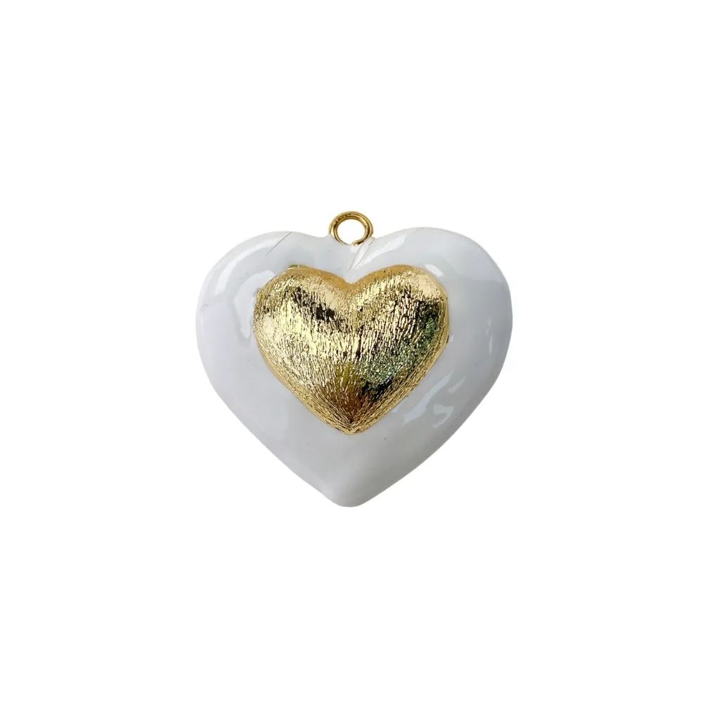 2 Pcs French Large Heart Enamel Pendant for Diy Necklace Making Copper Gold Plated Three Dimensional Charm Jewelry Accessories