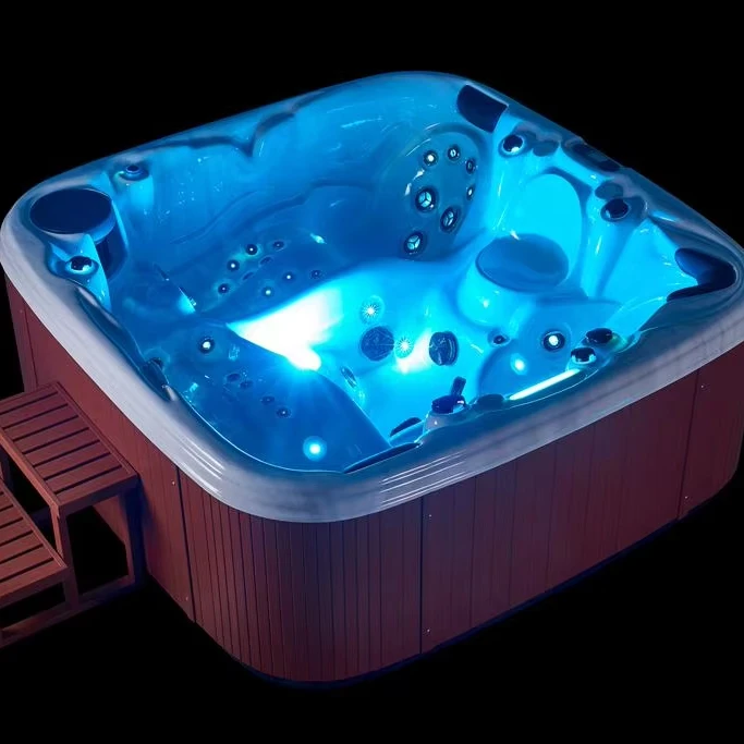 Luxury Acrylic Shell Hot Tub Outdoor Swim Spa With Jacuzzier and Party Massage Bathtub with LED Lights