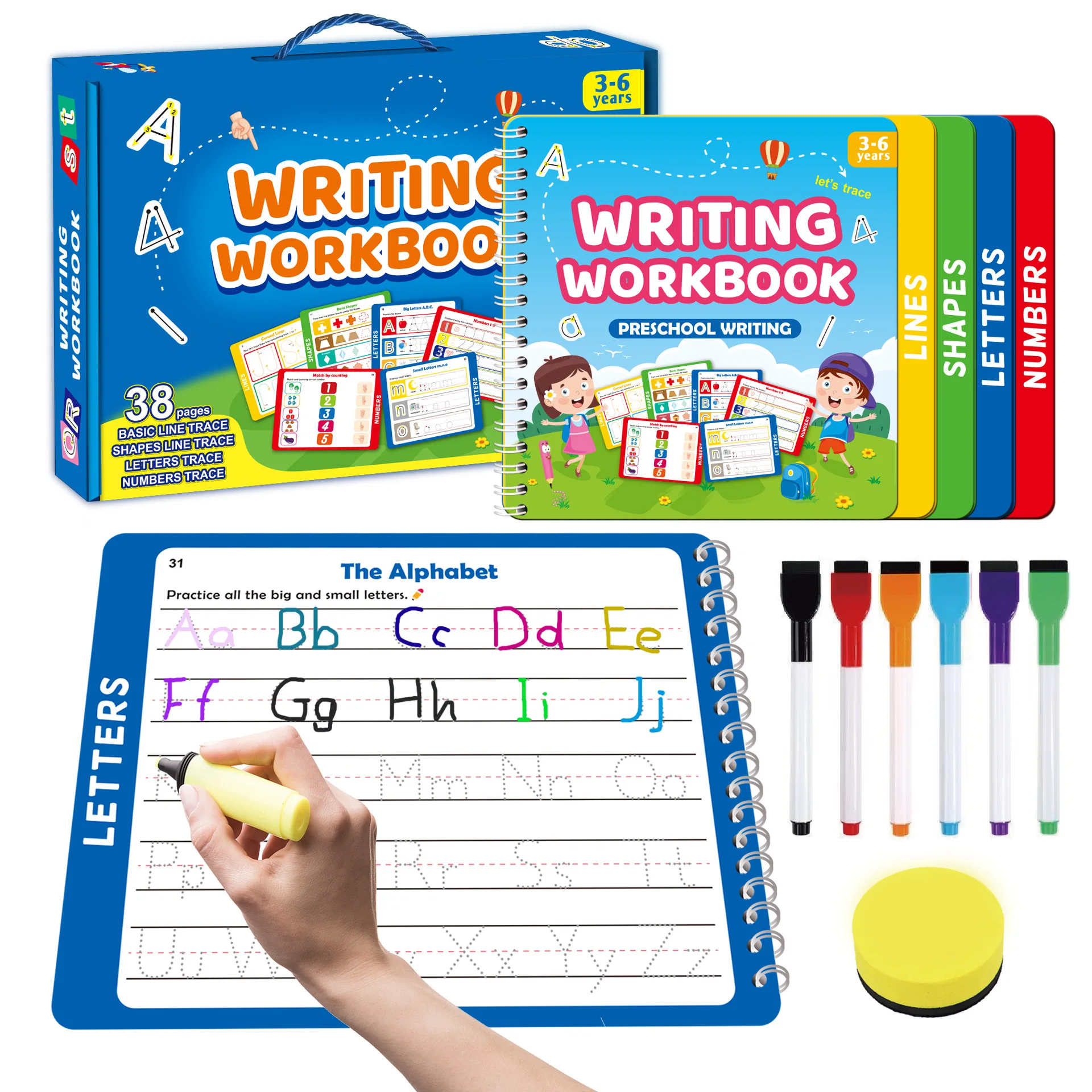

3-6 Year Old Children Preschool Alphabet Practice Pen Control Training Writing Workbook Gift Box