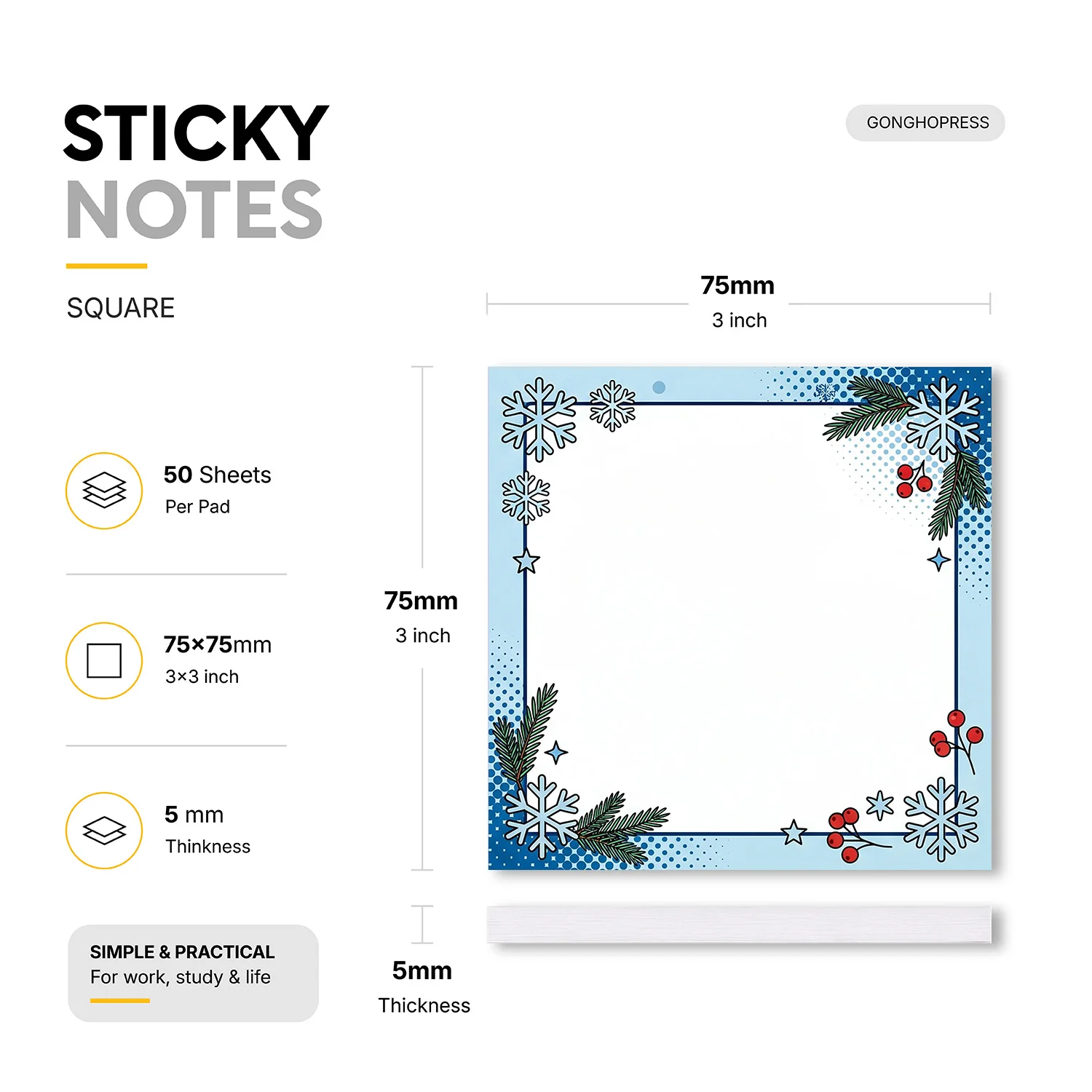 2pcs Winter Sticky Notes Set, Snowflake Pine Berry Self Stick Memo Pads, 100 Sheets Total, Seasonal Nature Notepads, Removable