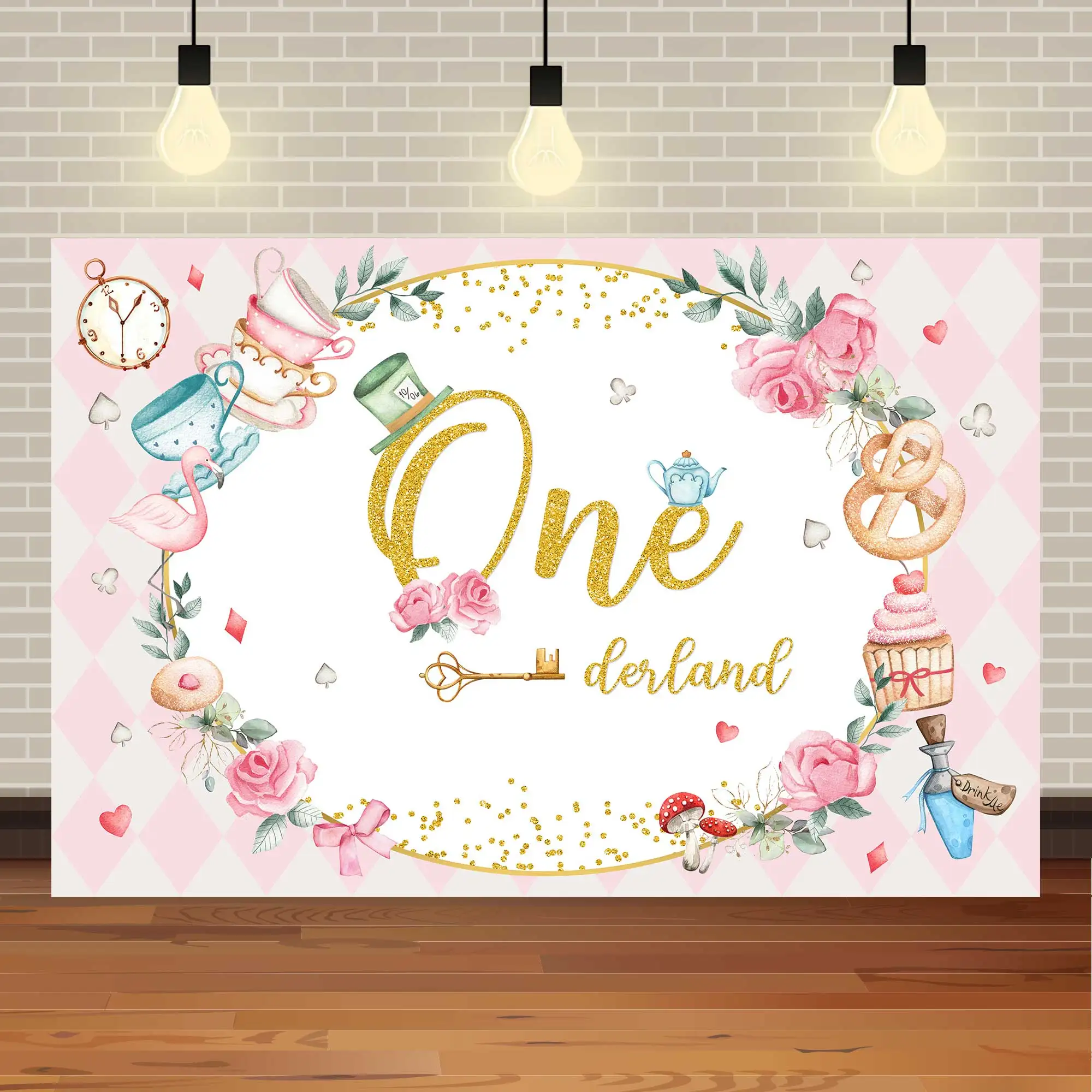 Wonderland Birthday Tea Party Backdrops First Birthday Baby Shower Newborn Photography Girl Background Party Decor Props Banner