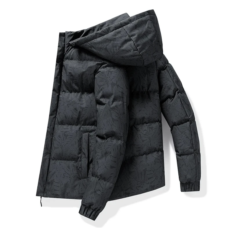

Men's 3D Floral Print Winter Parka Cotton Padded Hooded Jacket Camouflage Thickened Down Coat