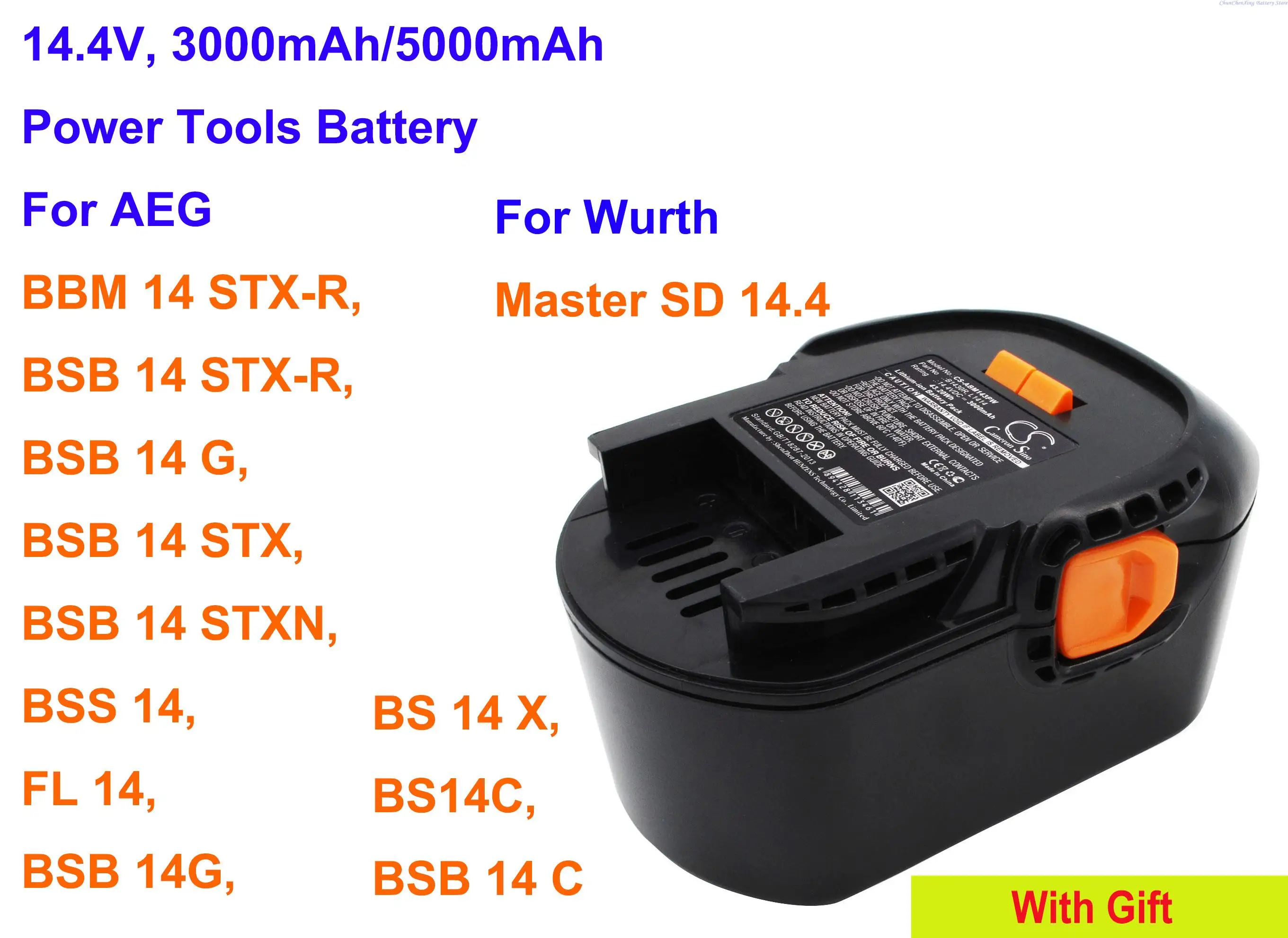 

Cameron Sino 3000mAh/5000mAh Power Tools Battery for AEG BSB 14 G, BSB 14 STX,BSS 14,FL 14,BSB 14G,BS14C, For Wurth SD 14.4