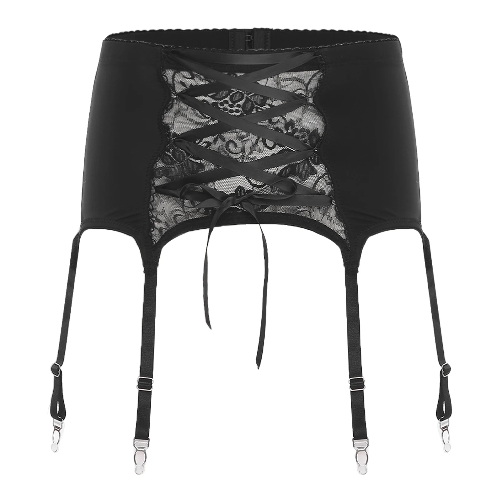 

Mens Sissy Garter Belt Sheer Floral Lace Front Lace-up Back Hook And Eye Closure Garter Suspenders for Crossdressing Drag Queen