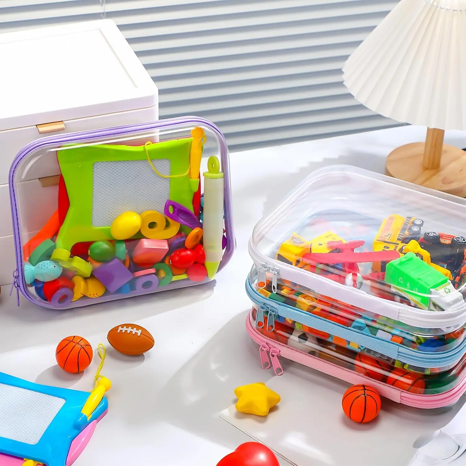 3pcs Clear Zipper Case Makeup Bags Pencil Pouch Transparent Storage Box Containers for Cosmetics Snacks Building Blocks Puzzles