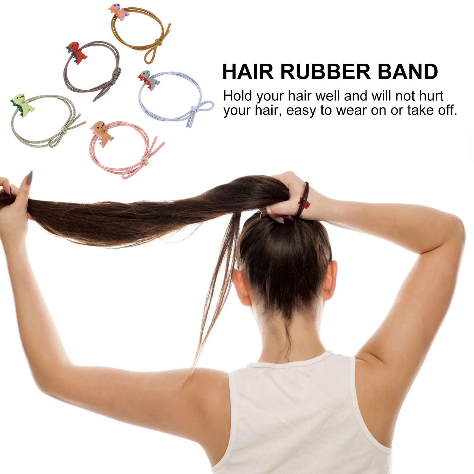 

10pcs Girls Hair Band Dinosaur Cartoon Elastic Tie Rope For Kids Women Accessories Birthday Party Travel School Use Strong Hold