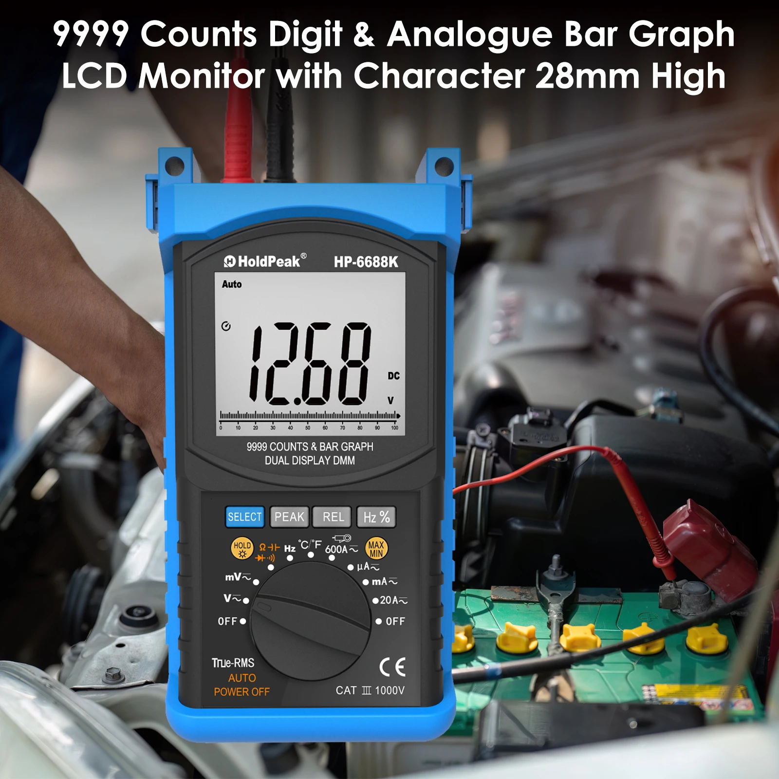 Dual Display Digital Insulation Resistance Multimeter, HP-6688K 9999 Counts, Measurements Up To 99.99 (MΩ)megohms, Multi-Range